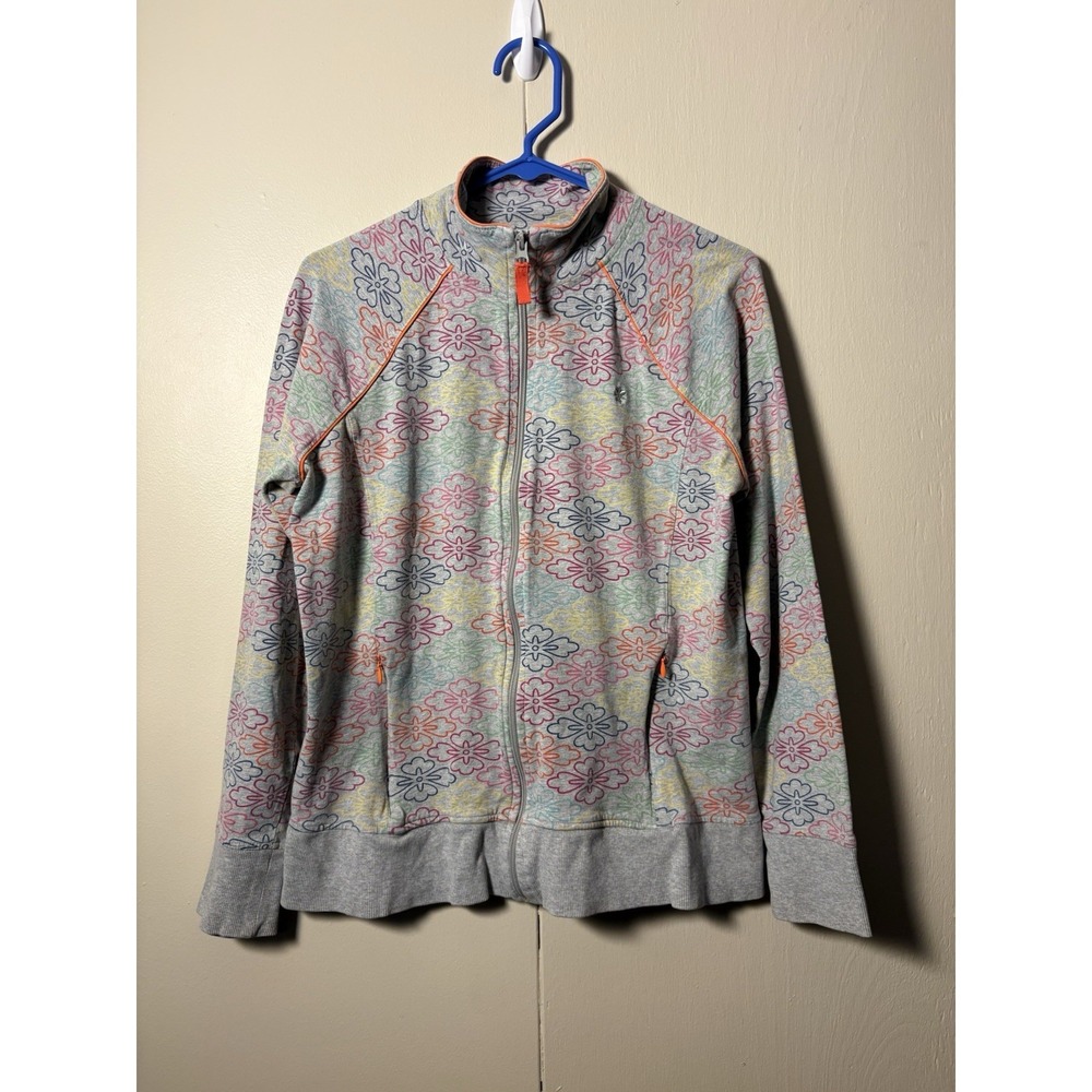 Old Navy L Gray Floral Zip Jacket Y2K Retro Athleisure Yoga Nostalgic Sporty Fun